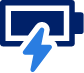 Light and dark blue icon of a battery being charged, symbolizing rest and recharge benefits
